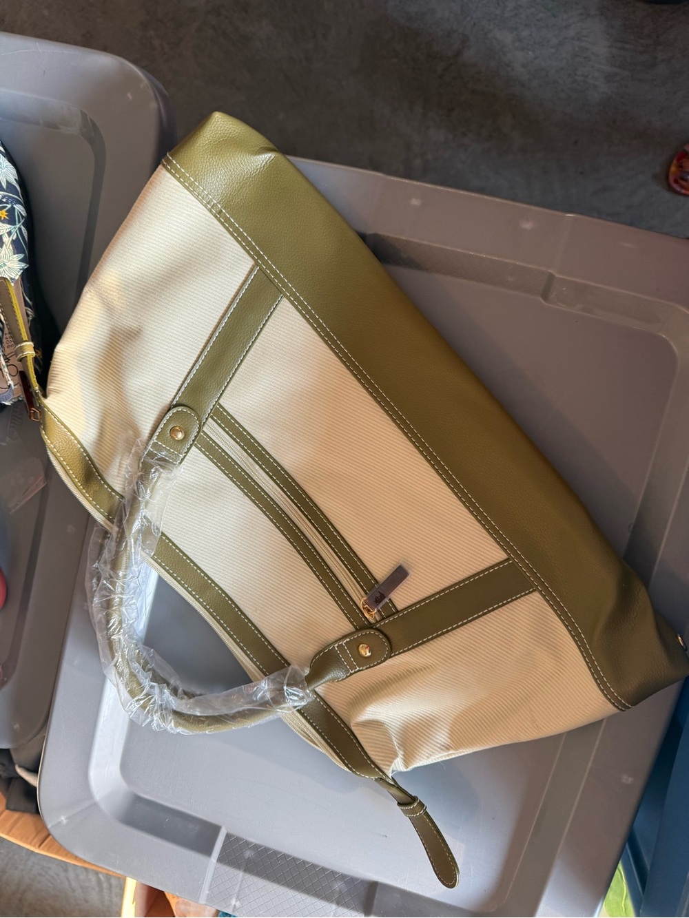 Classic Olive and Cream Tote Bag - Women's Shoulder Bag